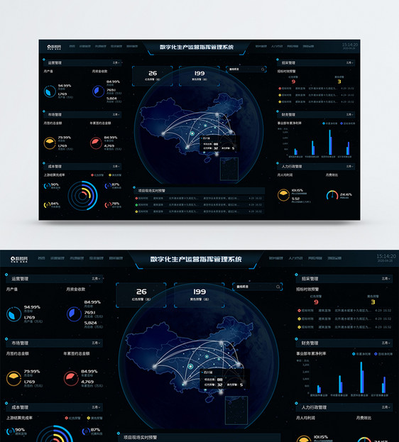 UI设计运营指挥管理系统可视化数据界面图片