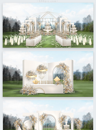 自然白色浪漫法式户外婚礼效果图模板