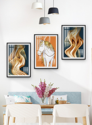 轻奢抽象珐琅彩马装饰画图片