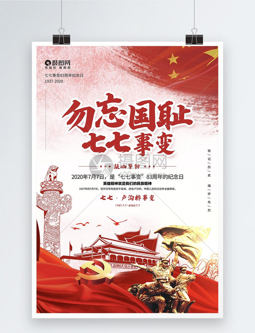 勿忘国耻七七事变爱国教育海报