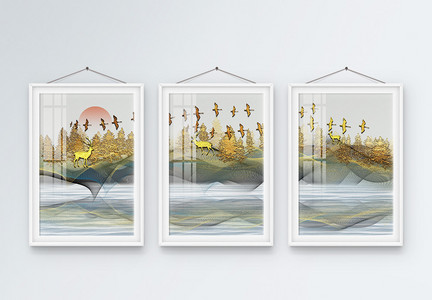 新中式轻奢意境抽象山水装饰画图片