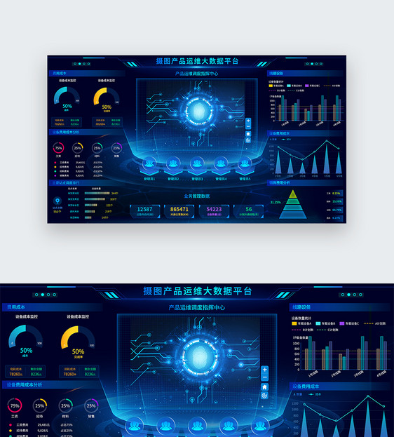 UI设计蓝色科技设备产品运维web可视化界面图片