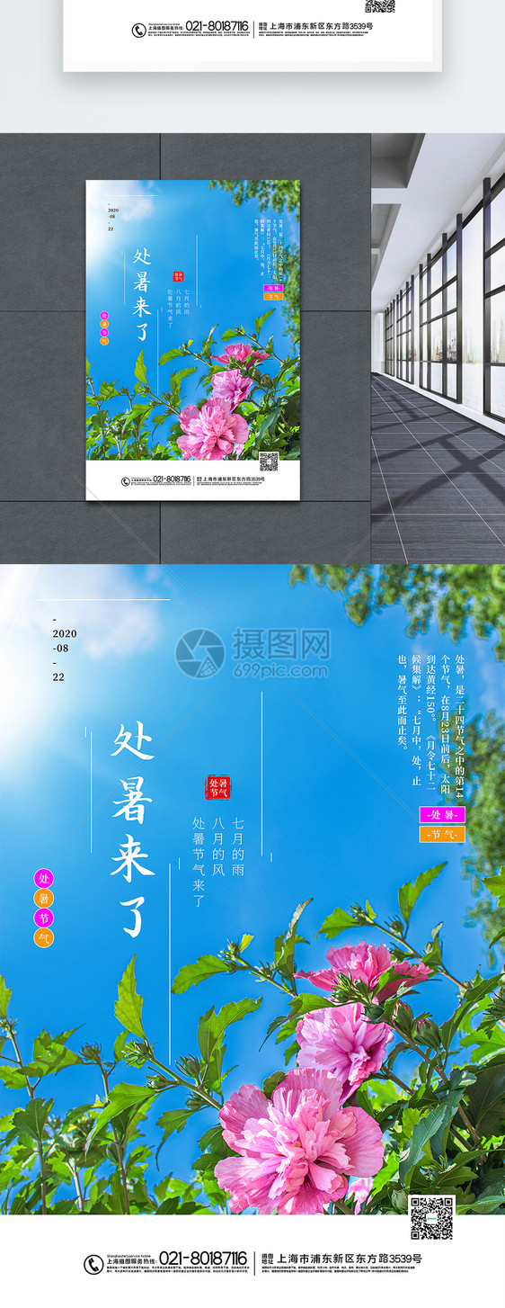 清新写实风处暑节气海报图片