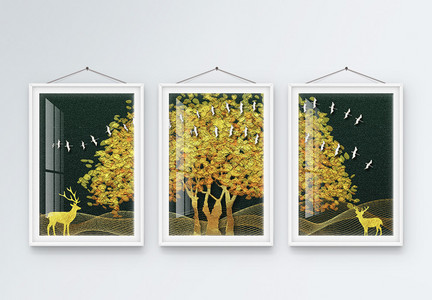 轻奢质感抽象发财树装饰画图片