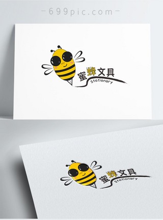 动物logo小蜜蜂文具LOGO设计模板