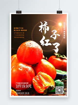 秋季水果柿子红了促销海报图片