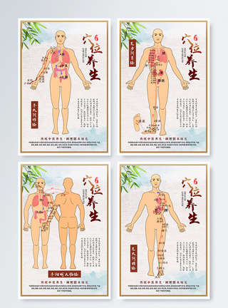 疏通经脉中国风中医养生穴位按摩四件套海报模板