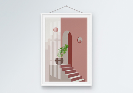 现代简约莫兰迪色系粉色空间建筑客厅装饰画图片