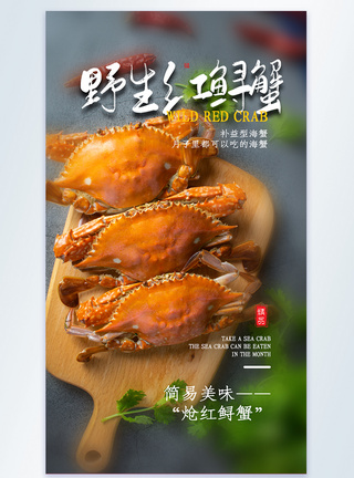 野生红鲟蟹美食摄影图海报图片