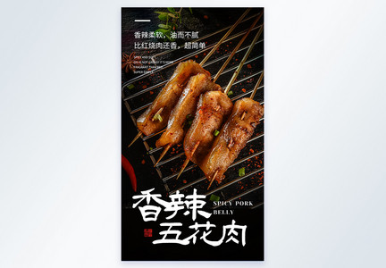 香辣五花肉串摄影图海报图片