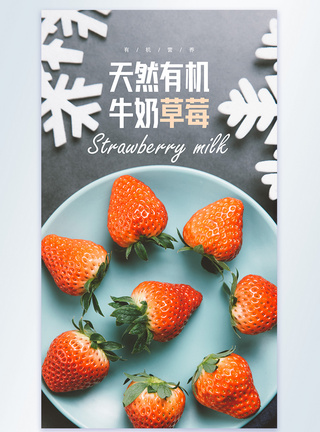 天然有机牛奶草莓摄影图海报图片