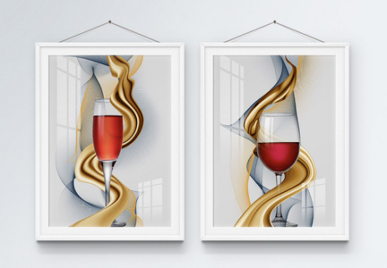 轻奢红酒杯创意瓷晶装饰画图片