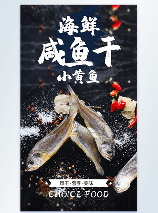 大鱼小鱼咸黄鱼干食材摄影图海报模板