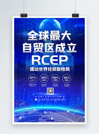 变革蓝色大气全球最大自贸区RCEP会议签署成功宣传海报模板