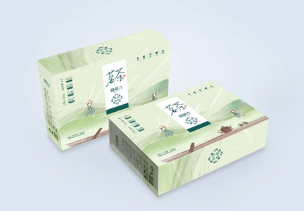绿色清淡插画风茗茶铁观音包装盒图片