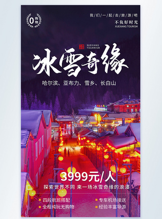 冰雪奇缘雪乡旅游摄影图海报图片