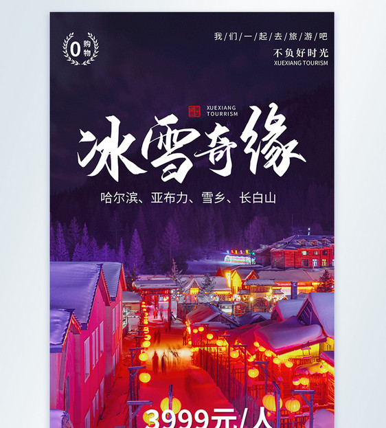 冰雪奇缘雪乡旅游摄影图海报图片