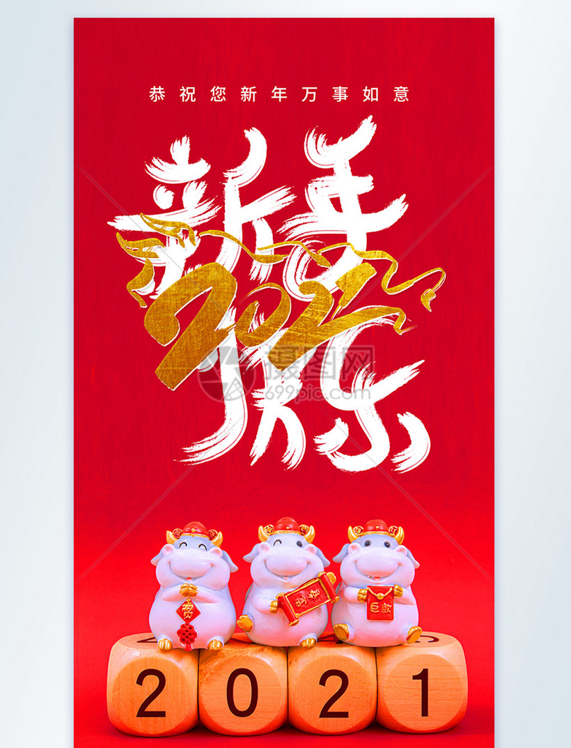 2021新年快乐祝福摄影图海报图片