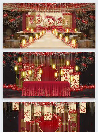 新中式红金国风主题婚礼效果图图片