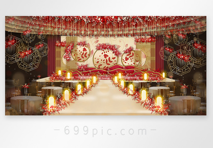 新中式红金国风主题婚礼效果图高清图片