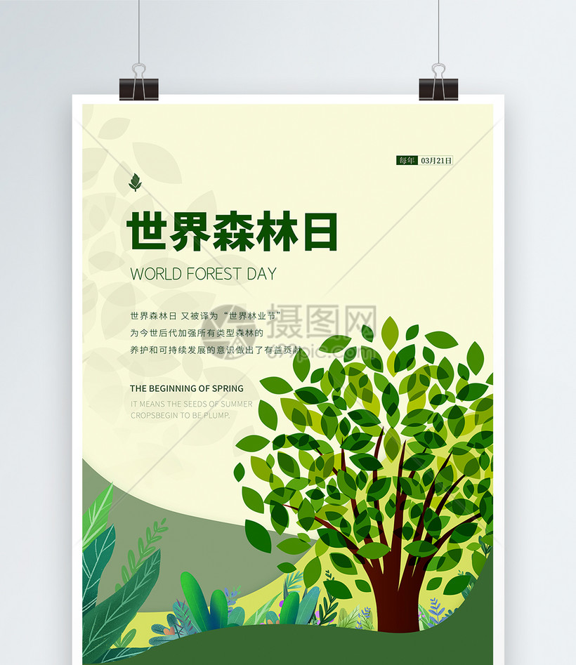 简约清新世界森林日公益海报
