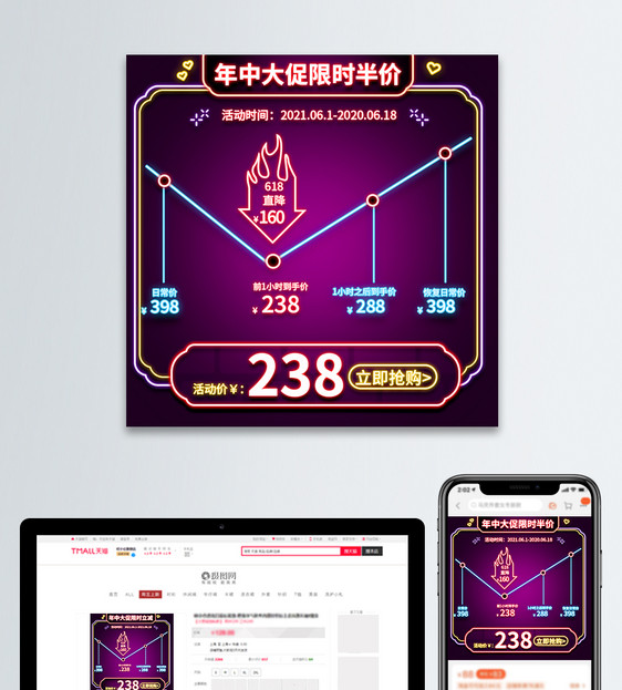 霓虹风电商年中大促降价曲线主图直通车图片