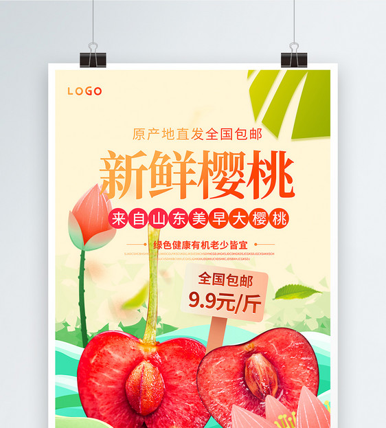 新鲜美早大樱桃上市促销海报图片
