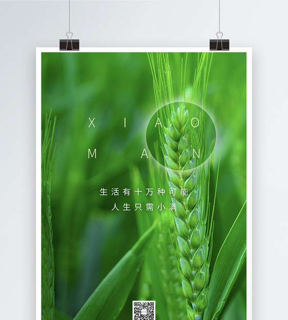 绿色麦穗小满节气正能量海报图片