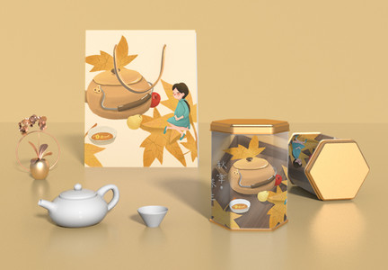 茶叶罐包装袋茶杯茶壶国潮vi包装样机图片