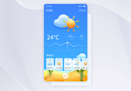 手绘插画天气ui设计页面高清图片