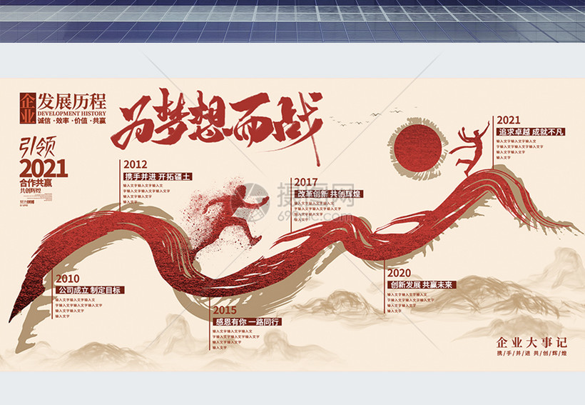 设计模板 展板展架 企业文化 中国风企业发展历程时间轴大事记企业