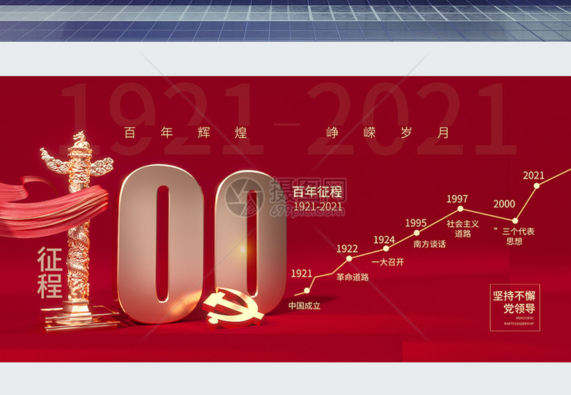百岁党史100周岁百岁历程展板模板素材-正版图片-摄