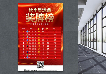 红色东京奥运会激情奥运金牌排名宣传海报图片