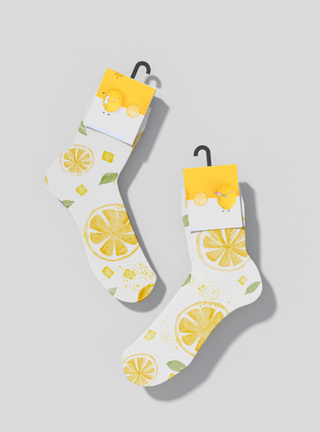 袜子长筒袜可爱柠檬清新样机包装图片