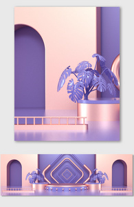 紫色立体几何清新C4D海报背景图片