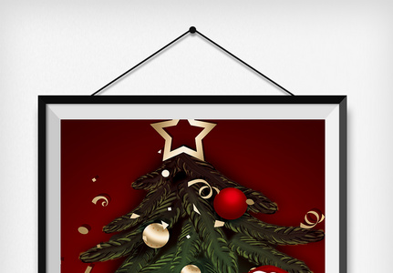 红金色圣诞树圣诞节海报图片