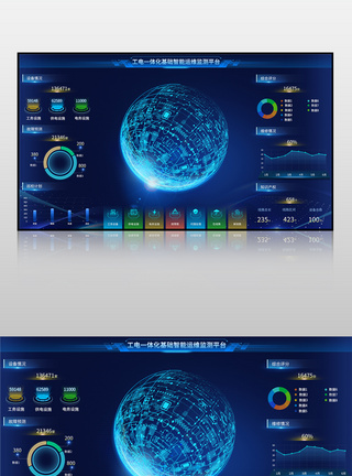 ppt图表蓝色工电一体化数据可视化界面模板