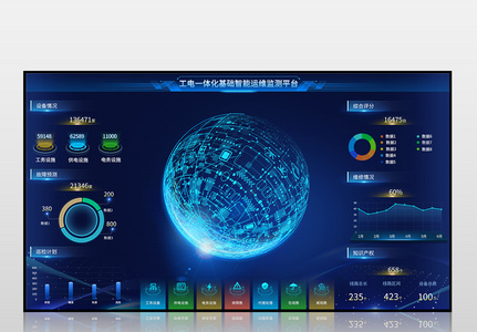 蓝色工电一体化数据可视化界面高清图片