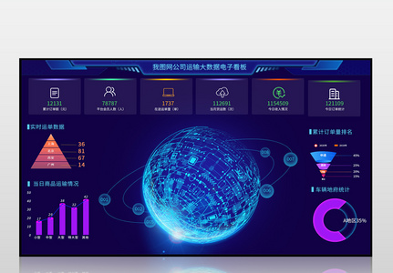 蓝色我图网公司运输大数据电子看板界面高清图片