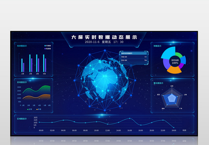 蓝色炫酷背景大数据可视化界面图片