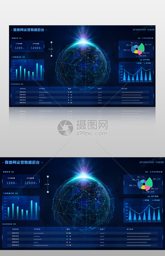 蓝色大数据大气企业可视化数据界面图片