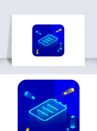 文件图标蓝色科技感2.5D文件办公icon图标模板