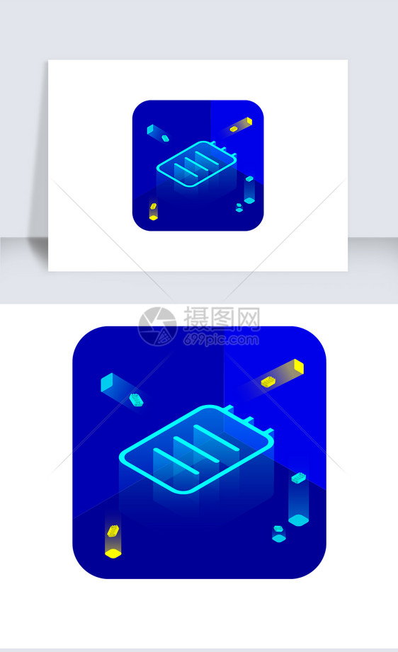 蓝色科技感2.5D文件办公icon图标图片