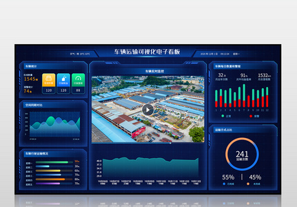 蓝色车辆运输可视化电子看板界面图片