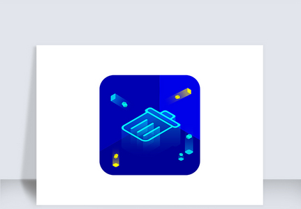 蓝色科技感2.5D垃圾桶图标icon高清图片