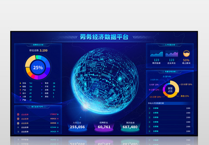 蓝色劳务经济数据平台可视化图片