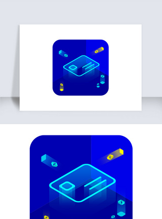 名片图标蓝色科技感2.5D银行卡图标icon模板