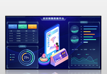 蓝色实时销售数据平台可视化图片