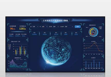 蓝色智慧旅游大数据可视化界面高清图片
