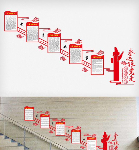 最新党建楼梯文化墙模版图片
